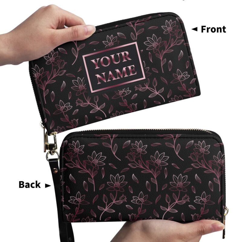 Custom Name Wallet - Purple Flowers - Image 2