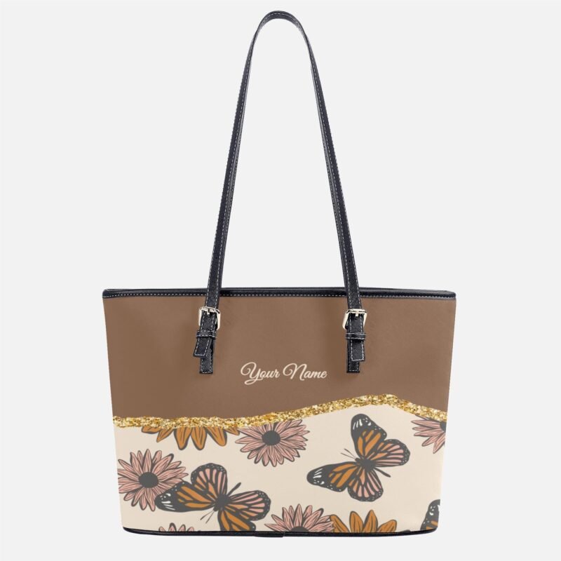 Fashion PU Tote Bags - Brown Flowers and Butterflies