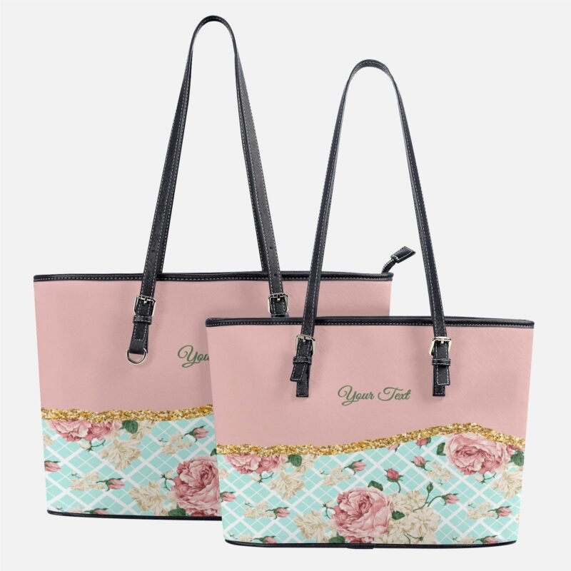 Custom PU Tote Bags Pink Rouses - Image 5