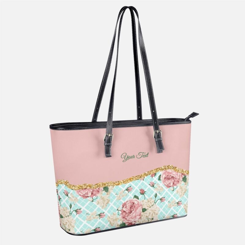 Custom PU Tote Bags Pink Rouses - Image 2