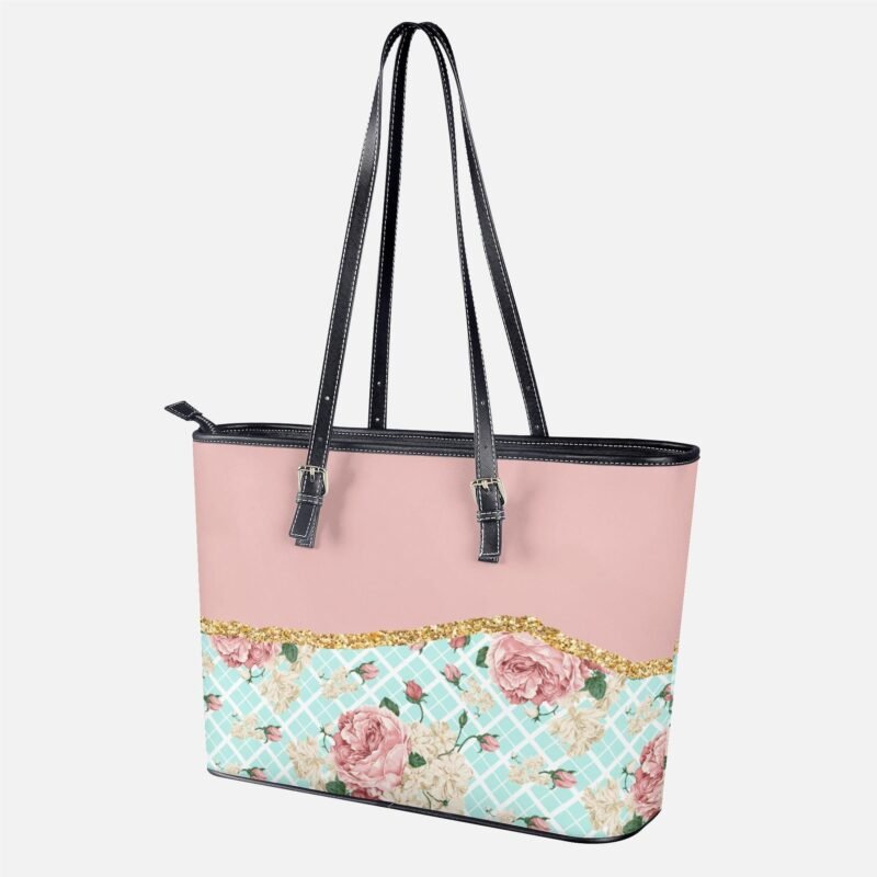 Custom PU Tote Bags Pink Rouses - Image 3