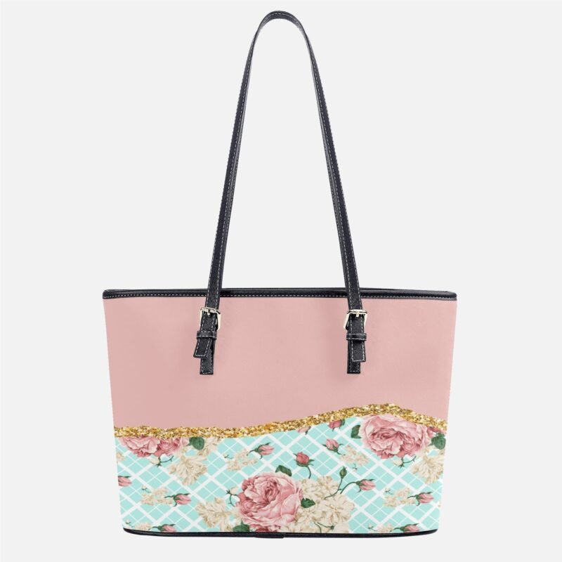 Custom PU Tote Bags Pink Rouses - Image 4