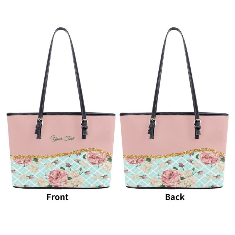 Custom PU Tote Bags Pink Rouses - Image 8