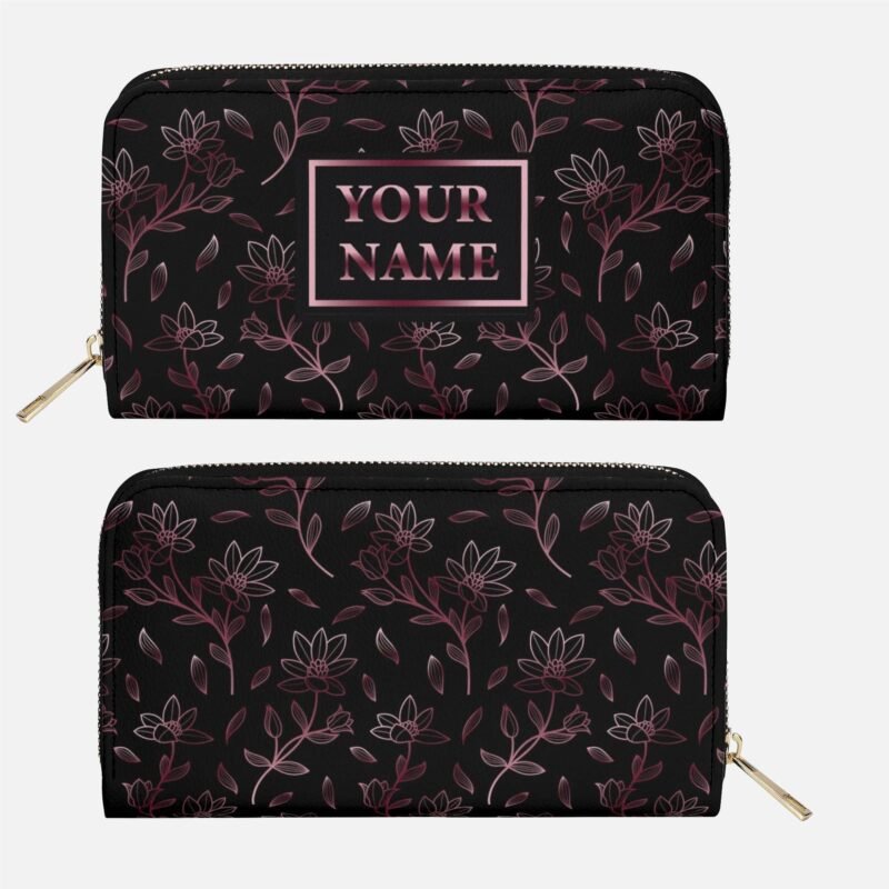 Custom Name Wallet - Purple Flowers