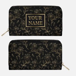 Custom Name Wallet - Golden Flowers